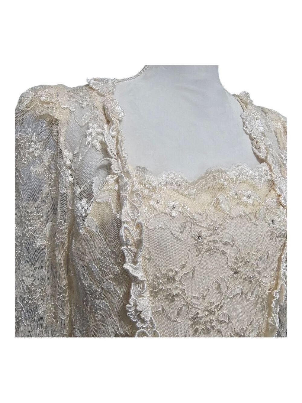 Vintage Victorian Wedding Dress READ Floral Lace Theater Cottage Bohemian - Picture 10 of 12
